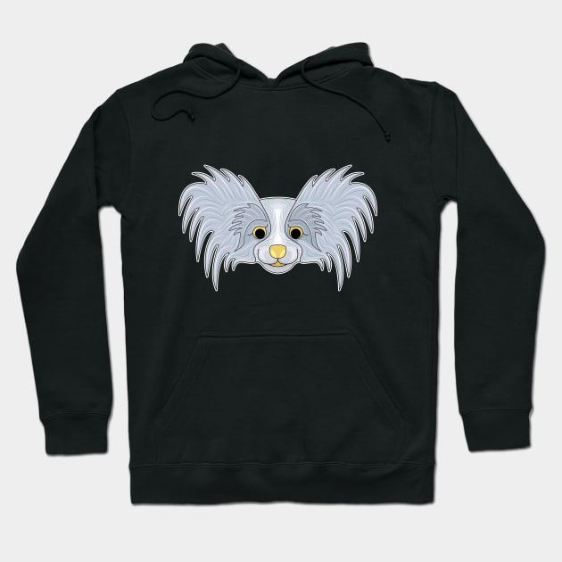 cute silver papillon dog face Hoodie by dwalikur